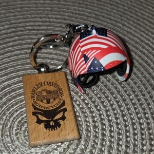 Harley Davidson Home Made wood keychain Stars & Stripes Helmet Keychain